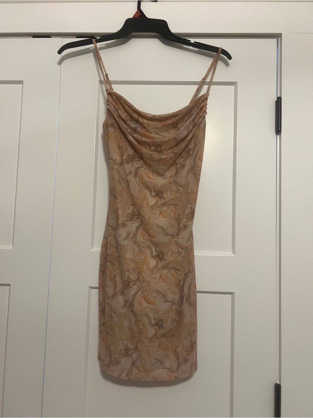 Forever 21 Marble Print Cowl Neck Mini Dress in Tan and Cream